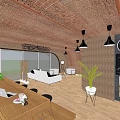 Modern Living Dining Room Interior With Wooden Table Sofa Pendant Lights And Plants