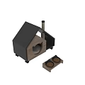 Wooden Pet House With Cushion Rolling Wheels And Matching Feeding Bowls Stand