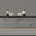 Modern Front Desk Reception With Marble Counter And Two Receptionists Using Laptops 3d model