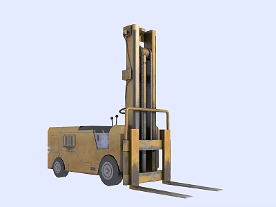 Industrial Equipment Yellow Forklift With Cabin And Lifting Mechanism For Material Handling 3d model