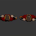 Two Muscular Characters in Red Black Yellow Costumes Flexing Muscles Front Back Views