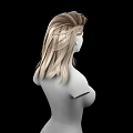 Woman with Long Blond Hair and Prominent Bust on Black Background