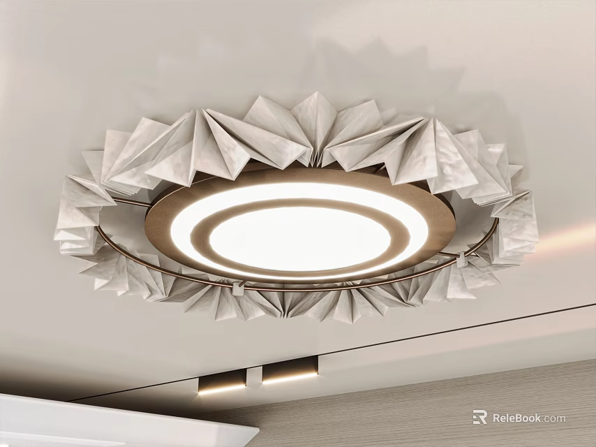 Modern White Origami Petal Design Ceiling Light With Circular Light And Metallic Frame 3d model 