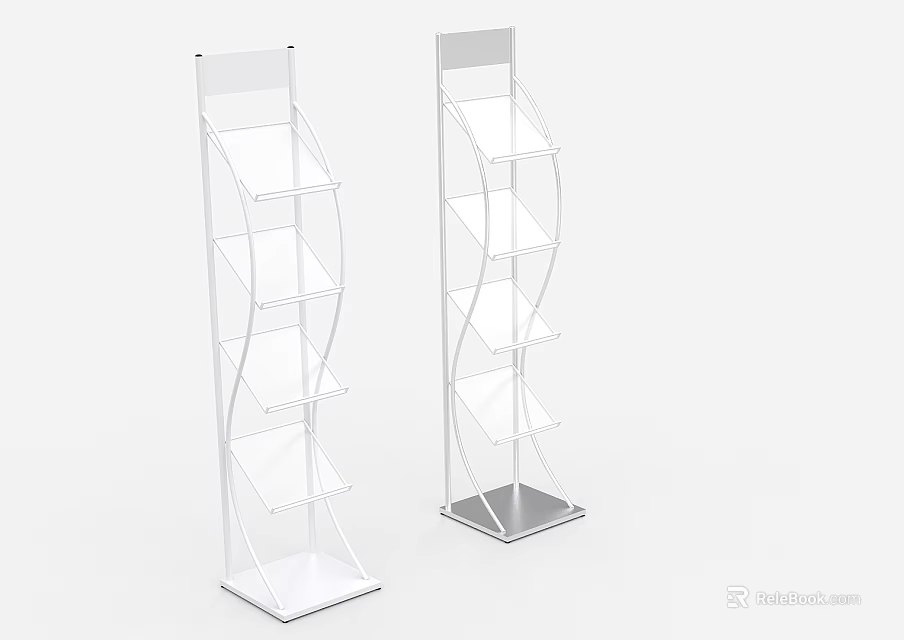 White Check-in Display Stand With Curved Multi Tiered Shelves For Events 3d model 