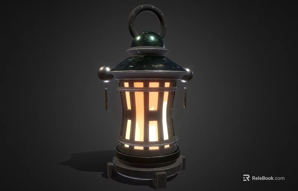 Traditional Chinese Lantern Design With Classic Metal Frame Illuminated Grille And Wooden Base 3d model 