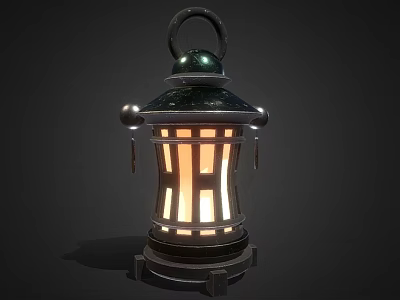 Traditional Chinese Lantern Design With Classic Metal Frame Illuminated Grille And Wooden Base 3d model