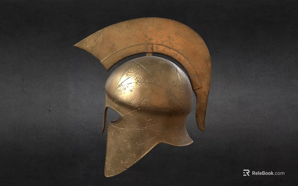 Ancient Spartan Helmet With Bronze Curved Crest And Metallic Texture On Dark Background 3d model 