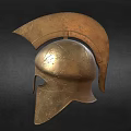 Ancient Spartan Helmet With Bronze Curved Crest And Metallic Texture On Dark Background