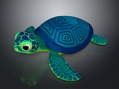 Cute Blue Shell Turtle With Green Head Limbs And Spiral Patterns 3d model