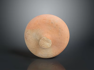 Hand Carved Round Clay Sculpture with Circular Base and Textured Surface 3d model