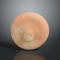Hand Carved Round Clay Sculpture with Circular Base and Textured Surface 3d model