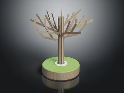Creative Tree Like Public Chair With Branch Shaped Seats Green Base And Wooden Design 3d model