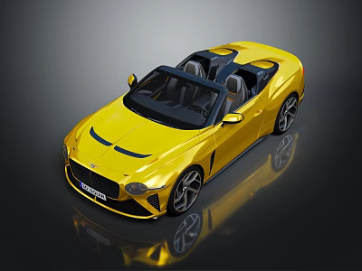 Yellow Sporty Convertible Car With Black Soft Top And Sleek Exterior 3d model