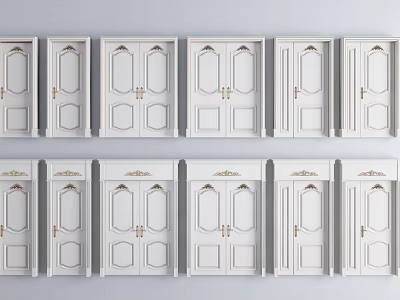 White Hinged Doors With Decorative Panels And Golden Handles For Interior Design 3d model