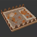 Ancient Fortress Scene Model With Crenellated Walls Stone Paved Ground And Miniature Figures