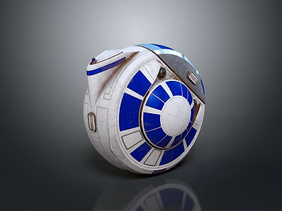 Futuristic Blue And White Spherical Robot With Circular Patterns And Tech Details 3d model