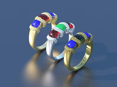 Exquisite Colorful Gemstone Rings With Gold Silver Bands And Diamond Accents 3d model