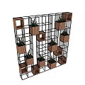 Modern Metal Frame Shelving Units With Wooden Shelves Plant Decor For Storage