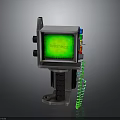 Vintage Industrial Equipment Console With Green Screen Colorful Buttons And Green Coiled Cable