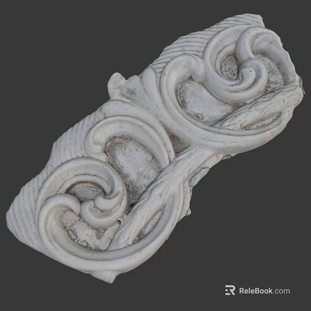 Intricate Decorative Carving With Curved Scroll Patterns In Stone Plaster Detail 3d model 