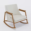 Wooden Rocking Leisure Chair with Light Beige Fabric Cushion and Curved Armrests in Modern Style