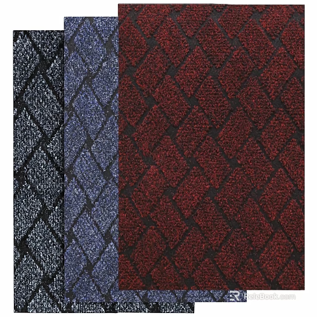 Square Rugs Featuring Dark Blue Red Colors and Diamond Pattern Design 3d model
