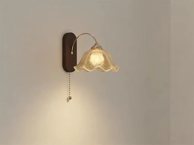 Elegant Wall Lamp With Wooden Base Curved Arm Wavy Glass Shade And Warm Light 3d model