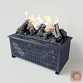 Modern Freestanding Fireplace With Realistic Flames Burning Wood Logs And Grilled Base