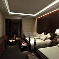 Luxurious Hotel Room Interior With King Bed TV Writing Desk And Elegant Wallpaper