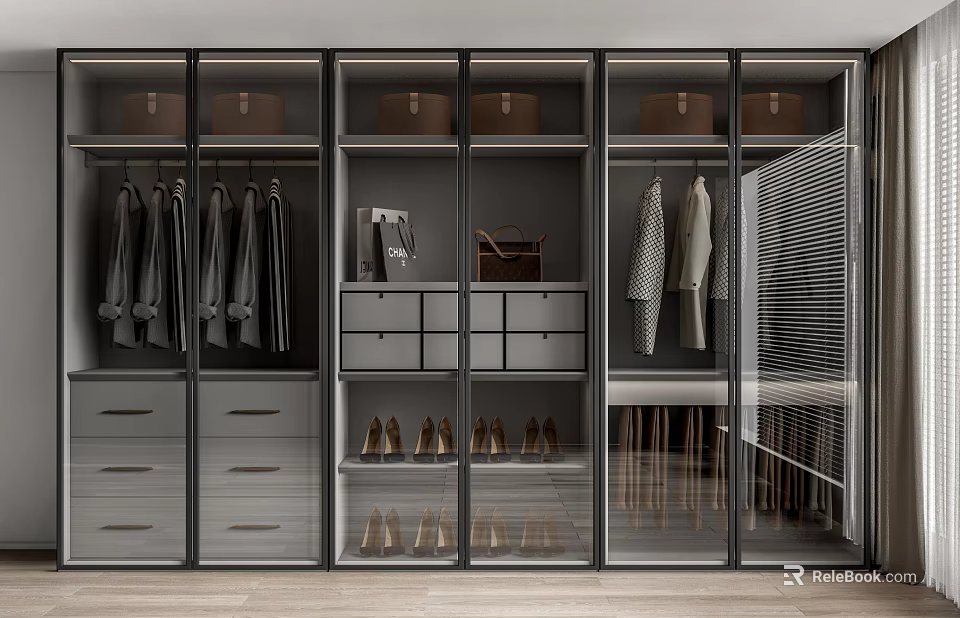Modern Wardrobe Interior Design With Organized Storage Drawers Hanging Clothes And Shoe Compartments 3d model 