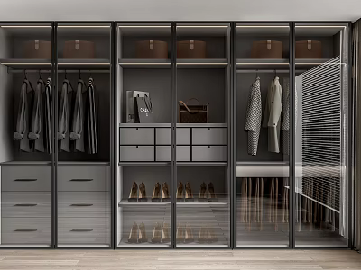 Modern Wardrobe Interior Design With Organized Storage Drawers Hanging Clothes And Shoe Compartments 3d model