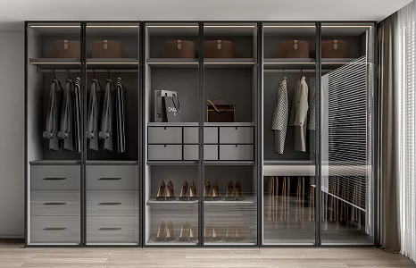 Modern Wardrobe Glass Wardrobe Clothes Pants Bag Shoes 3d model