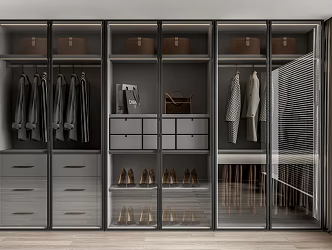 Modern Wardrobe Glass Wardrobe Clothes Pants Bag Shoes 3d model