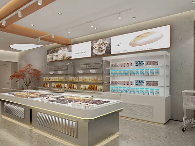 Modern Dessert Shop Interior With Glass Display Cases Shelves And Displayed Desserts 3d model
