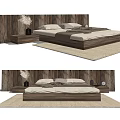 Modern Double Bed With Wooden Headboard Nightstand Soft Bedding And Area Rug