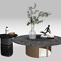 Modern Elegant Round Marble Coffee Table With Side Table Vase Plant Sculpture And Book