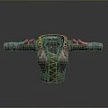 Stitched Leather Household Gear With Blue Translucent Top Metallic Arm Extensions And Small Green Lights