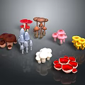 Colorful Various Types Of Mushrooms On Dark Background With Reflections And Arrangement