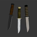 Assorted Tactical Knives With Wooden Gold Braided Handles And Sharp Metal Blades