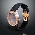 Luxury Rose Gold Watch With Black Leather Strap And Diamond Accents On Dial