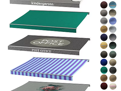 Different Types of Awnings for Kindergarten Post Office with Striped and Solid Colors 3d model
