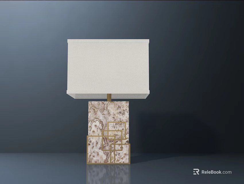Stylish Modern Table Lamp with White Lampshade and Patterned Geometric Base 3d model