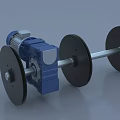 Industrial Equipment With Blue Motor Metal Shaft And Black Rollers