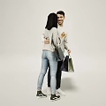 Two People Talking While Holding Shopping Bags In Casual Outfits