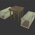 Industrial Wooden Table With Metal Container Style Benches For Home Decor