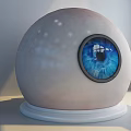 Large White Eyeball With Veiny Texture Blue Pupil Window Reflection On White Base Light Background 3d model