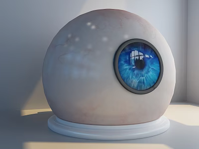 Large White Eyeball With Veiny Texture Blue Pupil Window Reflection On White Base Light Background 3d model