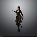 Elegant Fantasy Woman With Purple Hair Green Outfit Bow And Arrow Quiver