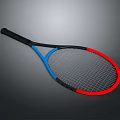 Colorful Tennis Racket With Black Handle Blue Frame And Red Edge