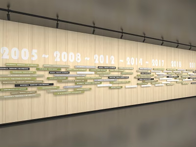 Wooden Background Wall Decorated With Timeline Years And Horizontal Strips 3d model